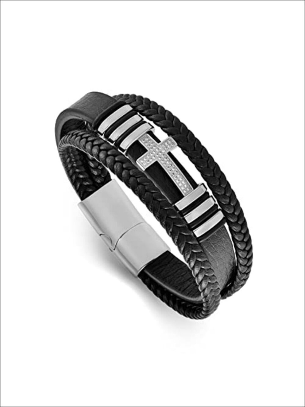 Cross Leather Bracelet 316L Stainless Steel 18K Gold Plated Handmade